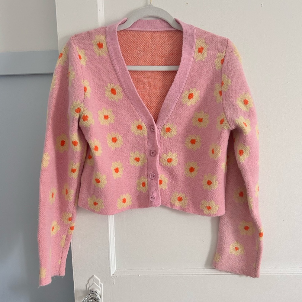 Floral Pink Cardigan Sweater